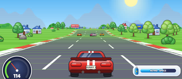 Sunny Meadows: green hills, cottages and billboards